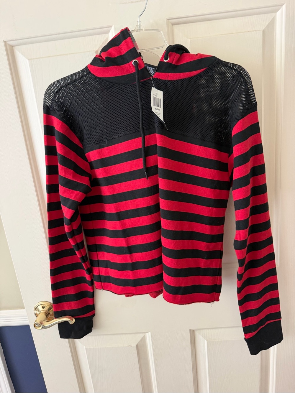 Hot Topic Red and Black Striped Hooded Pullover Jacket- SMALL